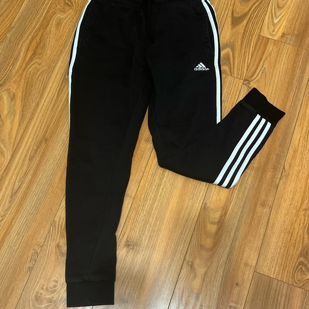 Adidas Women's Black Fleece Joggers with White Stripes